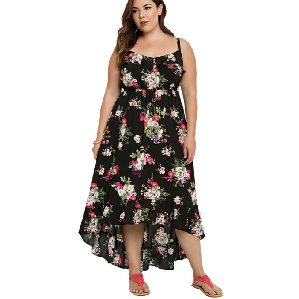 NWT Torrid Hi-Lo Dark Floral Ruffle Front Dress-2X